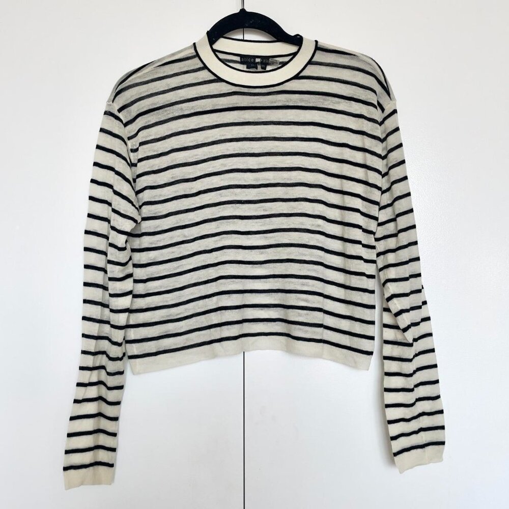 Alice + Olivia | Striped black & white long sleeve knit blouse | Size S